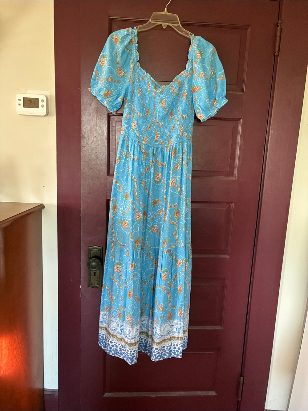 Boho Floral Print Square Neck Ruffle Maxi Dress, Medium, 13H-182D001